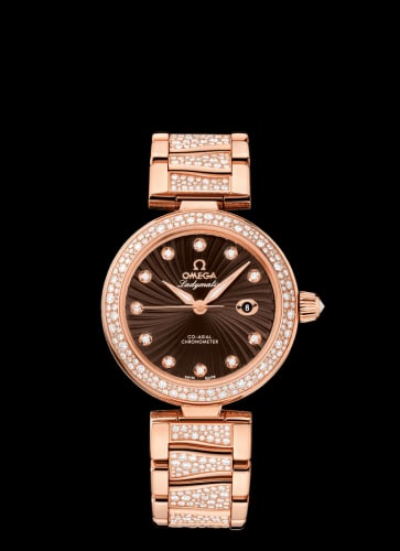 Omega LadyMatic Co-Axial 34 Red Gold / Diamond / Brown / Diamond Bracelet