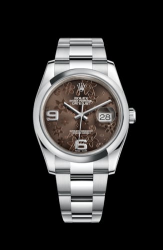 Rolex Datejust 36 Stainless Steel Domed / Oyster / Chocolate Floral