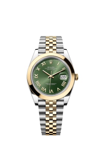 Rolex Datejust 41 Stainless Steel - Yellow Gold - Smooth / Green Roman / Jubilee