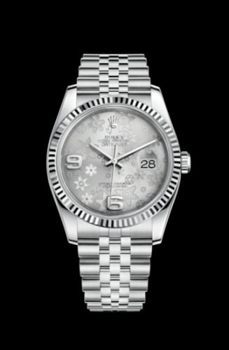 Rolex Datejust 36 Stainless Steel Fluted / Jubilee / Silver Floral
