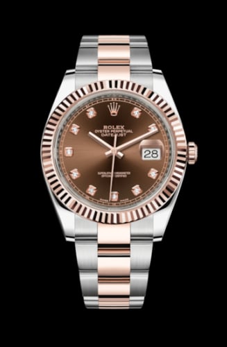Rolex Datejust 41 Rolesor Everose Fluted / Oyster / Chocolate - Diamond