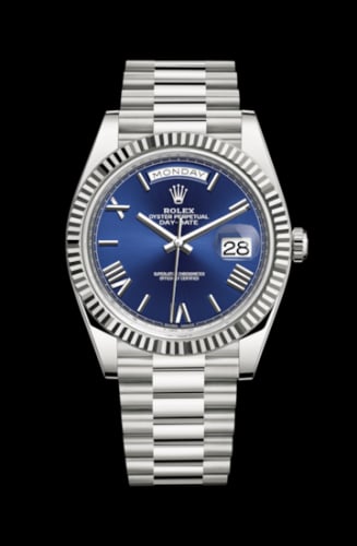 Rolex Day-Date 40 White Gold / Blue - Roman