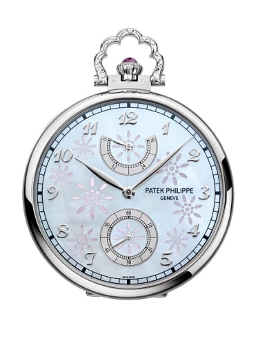 Patek Philippe Pocket Watch Lepine Power Reserve White Gold / Geisha under a Cherry Tree