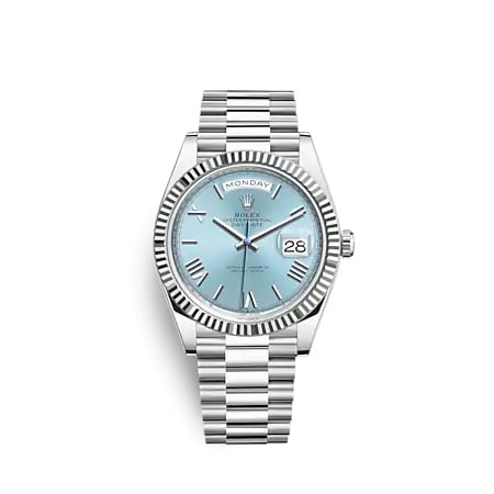 Rolex Day-Date 40 Platinum - Fluted / Ice Blue - Roman