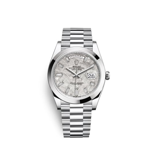 Rolex Day-Date 40 Platinum / Meteorite Baguette
