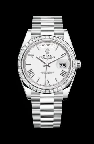 Rolex Day-Date 40 Platinum - Baguette / White Roman