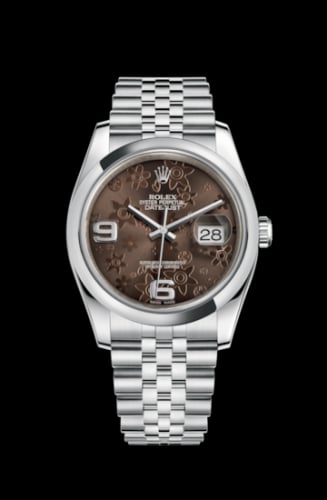 Rolex Datejust 36 Stainless Steel Domed / Jubilee / Chocolate Floral
