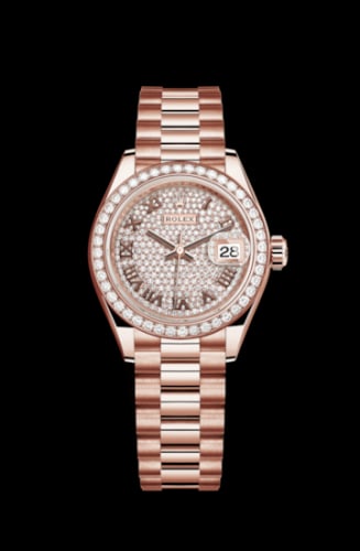 Rolex Lady-Datejust 28 Everose Diamond / President / Paved Roman