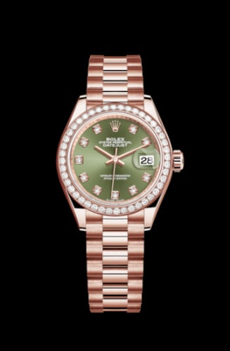 Rolex Lady-Datejust 28 Everose Diamond / President / Olive Diamond