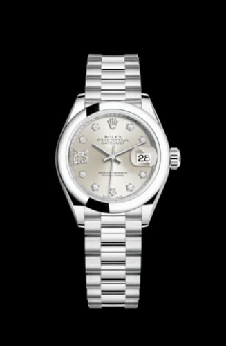 Rolex Lady-Datejust 28 Platinum Domed / President / Silver Diamond