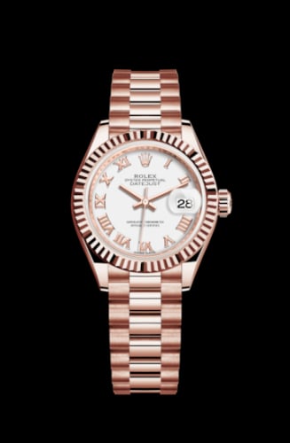 Rolex Lady-Datejust 28 Everose Fluted / President / White Roman