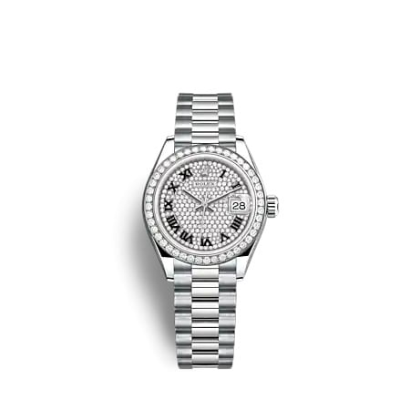 Rolex Lady-Datejust 28 White Gold - Diamond / President / Paved - Roman