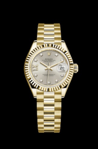 Rolex Lady-Datejust 28 Yellow Gold Fluted / President / Silver Diamond