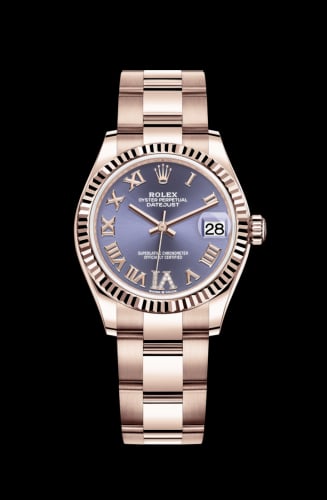 Rolex Datejust 31 Rose Gold / Fluted / Aubergine - Roman / Oyster