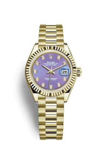 Rolex Lady-Datejust 28 Yellow Gold Fluted / President / Lavender Diamond