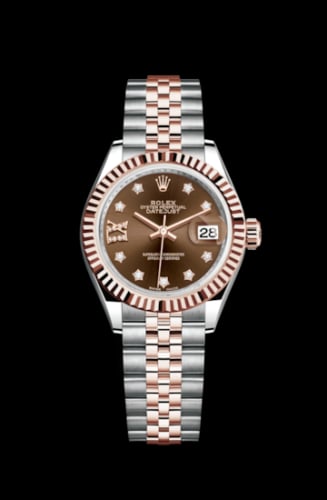 Rolex Lady-Datejust 28 Rolesor Rose Fluted / Jubilee / Chocolate Diamond
