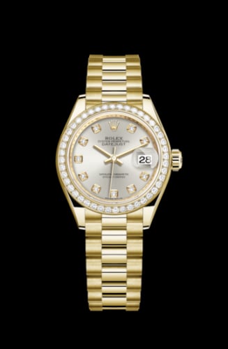 Rolex Lady-Datejust 28 Yellow Gold Diamond / President / Silver Diamond