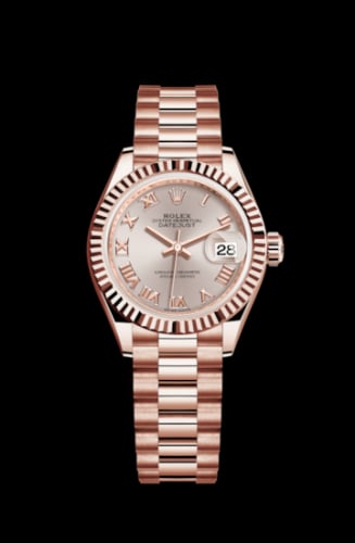Rolex Lady-Datejust 28 Everose Fluted / President / Sundust Roman