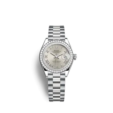 Rolex Lady-Datejust 28 White Gold - Diamond / President / Silver - Roman