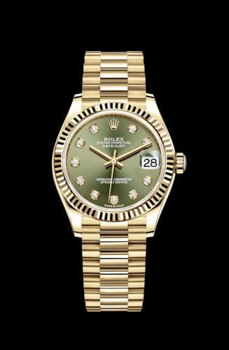 Rolex Datejust 31 Yellow Gold / Fluted / Olive - Diamond / President