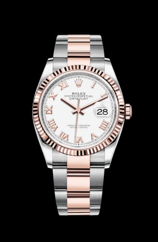 Rolex Datejust 36 Stainless Steel / Everose / Fluted / White Roman / Oyster