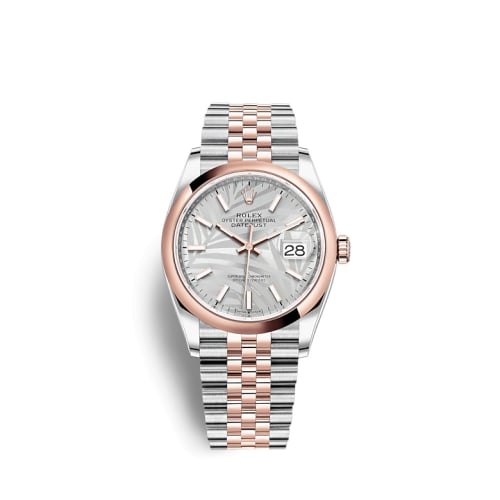 Rolex Datejust 36 Stainless Steel / Everose / Domed / Silver Palm / Jubilee