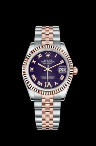 Rolex Datejust 31 Rolesor Everose Fluted / Jubilee / Purple Roman