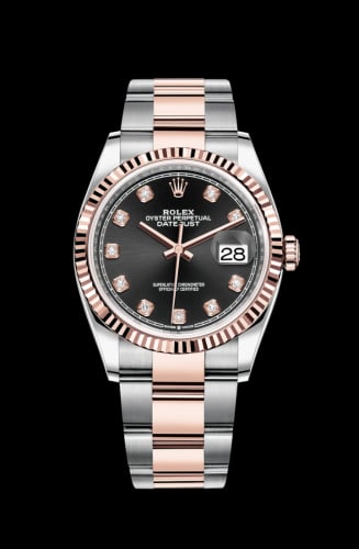 Rolex Datejust 36 Stainless Steel / Everose / Fluted / Black Diamond / Oyster