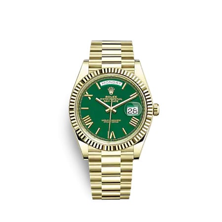 Rolex Day-Date 40 Yellow Gold - Fluted / Green - Roman