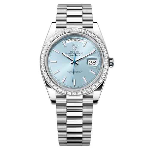 Rolex Day-Date 40 Platinum - Baguette / Ice Blue