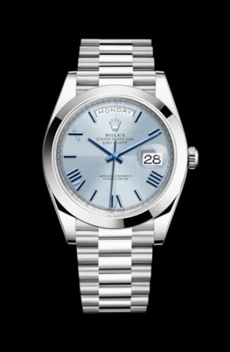 Rolex Day-Date 40 Platinum / Ice Blue Quadrant Motif