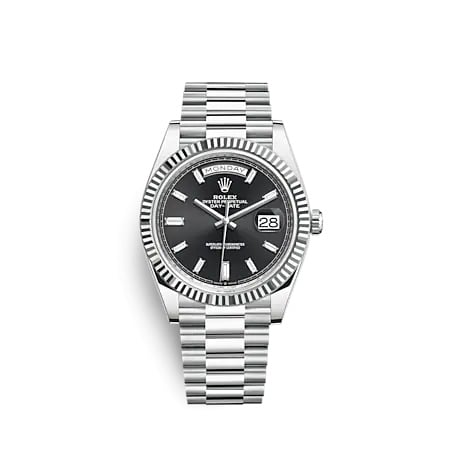 Rolex Day-Date 40 Platinum - Fluted / Black - Baguette