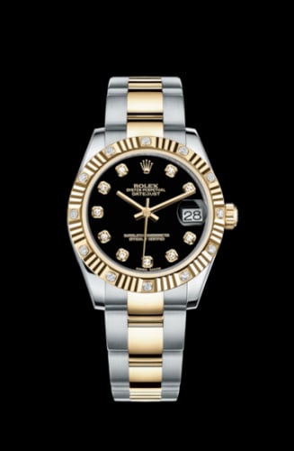 Rolex Datejust 31 Rolesor Fluted Diamond / Oyster / Black Diamond