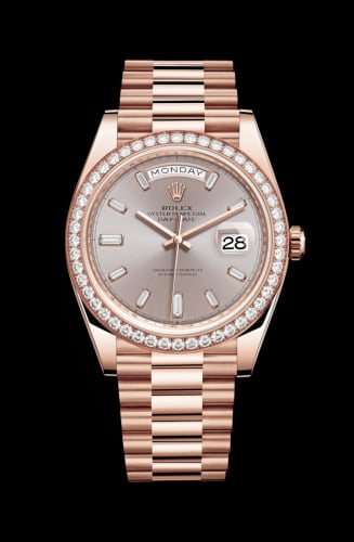 Rolex Day-Date 40 Everose - Diamond / Sundust - Baguette
