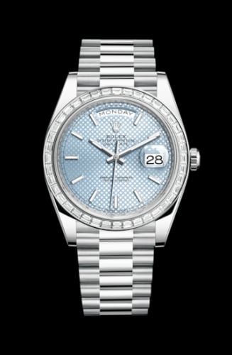 Rolex Day-Date 40 Platinum - Baguette / Ice Blue Diagonal