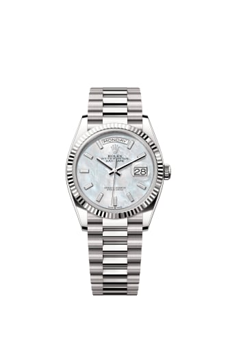 Rolex Day-Date 36 White Gold - Fluted / MOP - Baguette / President