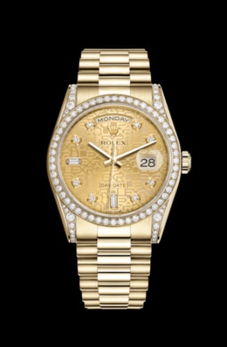 Rolex Day-Date 36 Yellow Gold Diamonds / President / Champagne Computer