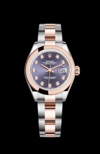 Rolex Lady-Datejust 28 Rolesor Rose Domed / Oyster / Aubergine Diamonds