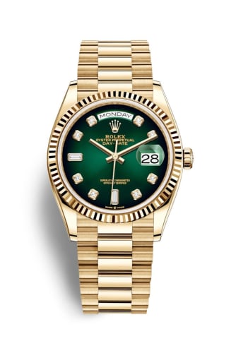 Rolex Day-Date 36 Yellow Gold / Fluted / Green Ombré-Diamond / President