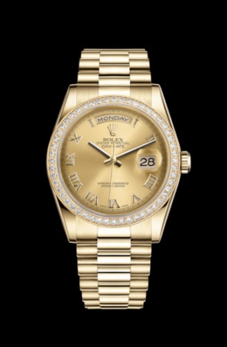 Rolex Day-Date 36 Yellow Gold Diamonds / President / Champagne Roman