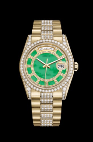 Rolex Day-Date 36 Yellow Gold Diamonds / President Diamonds / Green Jade Carousel