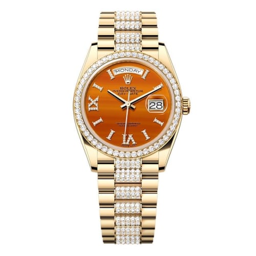 Rolex Day-Date 36 Yellow Gold - Diamond / Carnelian / President - Diamond