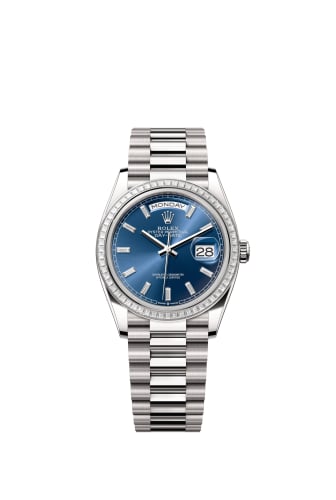 Rolex Day-Date 36 White Gold - Baguette / Bright Blue - Baguette / President