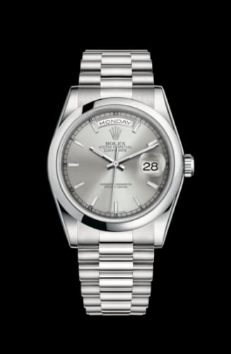 Rolex Day-Date 36 Platinum Domed / President / Silver