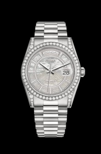 Rolex Day-Date 36 White Gold Diamonds / President / MOP Carousel