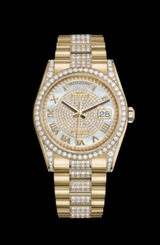Rolex Day-Date 36 Yellow Gold Diamonds / President Diamonds / Paved MOP