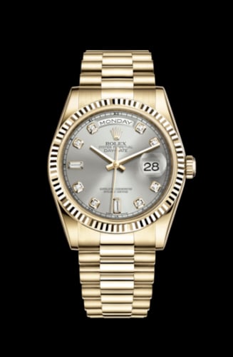 Rolex Day-Date 36 Yellow Gold Fluted / President / Silver Diamonds