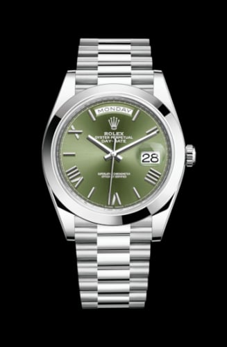 Rolex Day-Date 40 Platinum / Green - Roman