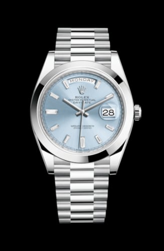 Rolex Day-Date 40 Platinum / Ice Blue Diagonal Diamond