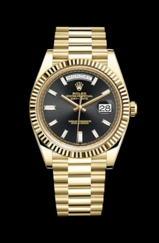 Rolex Day-Date 40 Yellow Gold / Black - Baguette